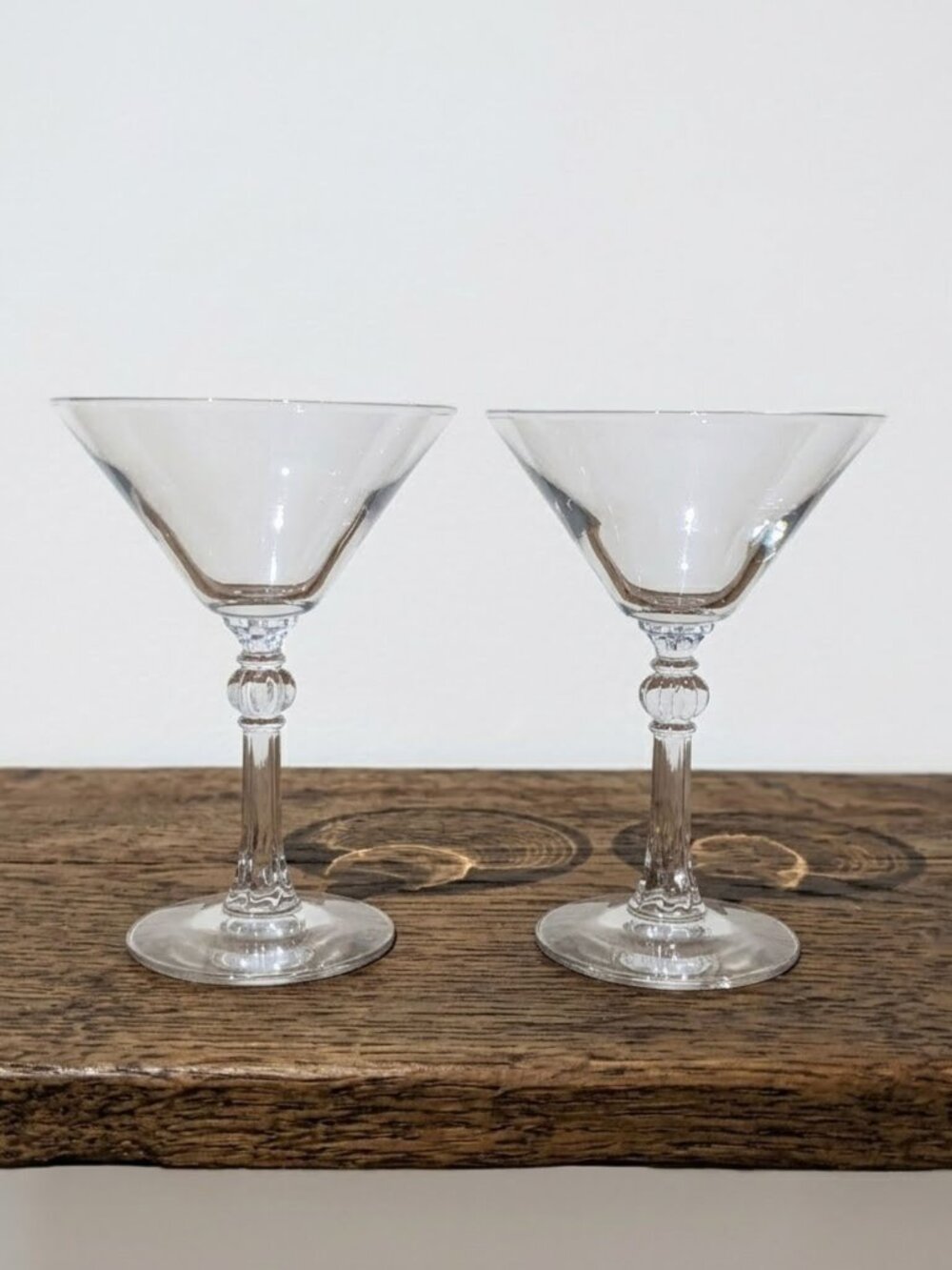 Vintage MCM Crystal Martini Glasses Clear Cocktail Barware Stemmed 6" Set of 2